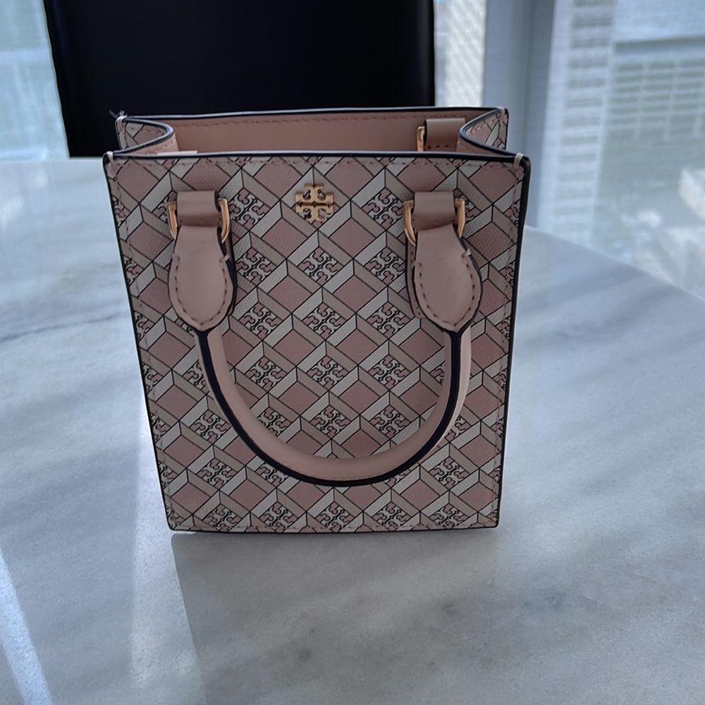 Tory Burch Light Pink Geo Logo Mini Tote (with Crossbody strap)